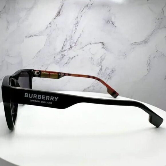 Burberry Sunglasses Black Polarized Square White Logo Solid Checkered Interior - Picture 9 of 9